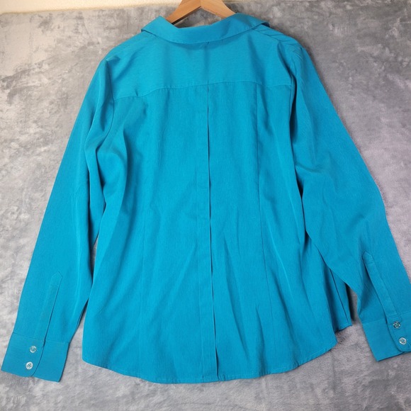 Cato Womens XL Teal Button Front Long Sleeve Career Office Blouse - Picture 8 of 10